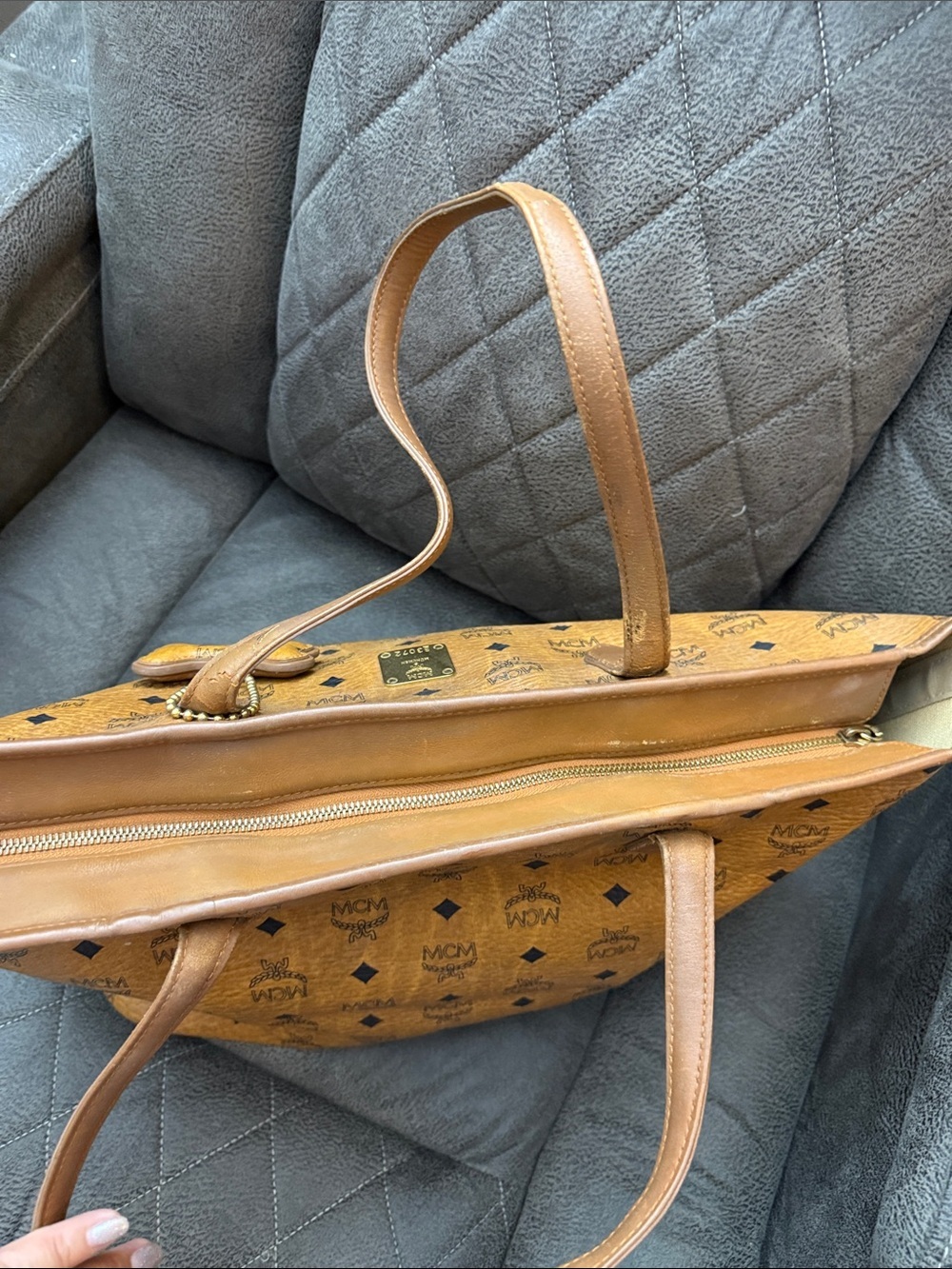 MCM Cognac Logo Visetos Tote with Bone Charm - Picture 6 of 8